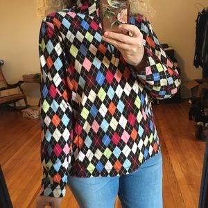 Lands’ End All Over Argyle Print Quarter Zip Top